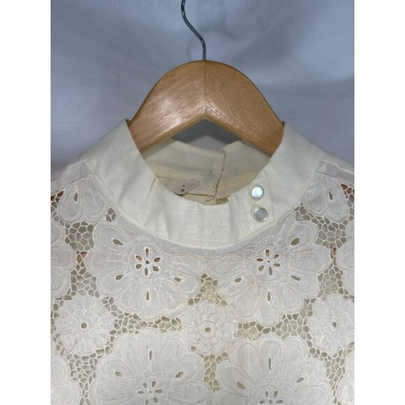 Vintage Cherry Donna Women's White Blouse Top Woven Lace Approx Size S (C-3) - Picture 3 of 10